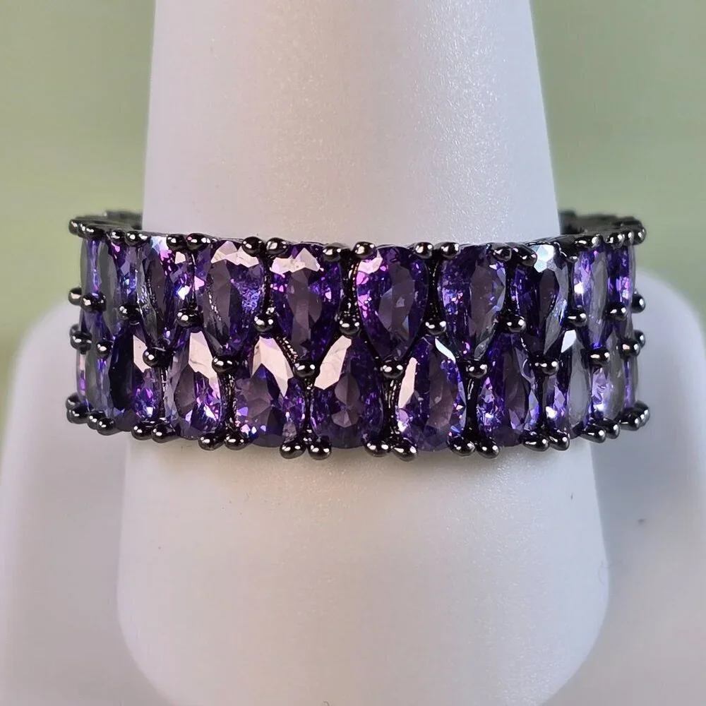Synthetic Amethyst Cluster in Black-Plated‎ Eternity Band Size 11 (NWOT)